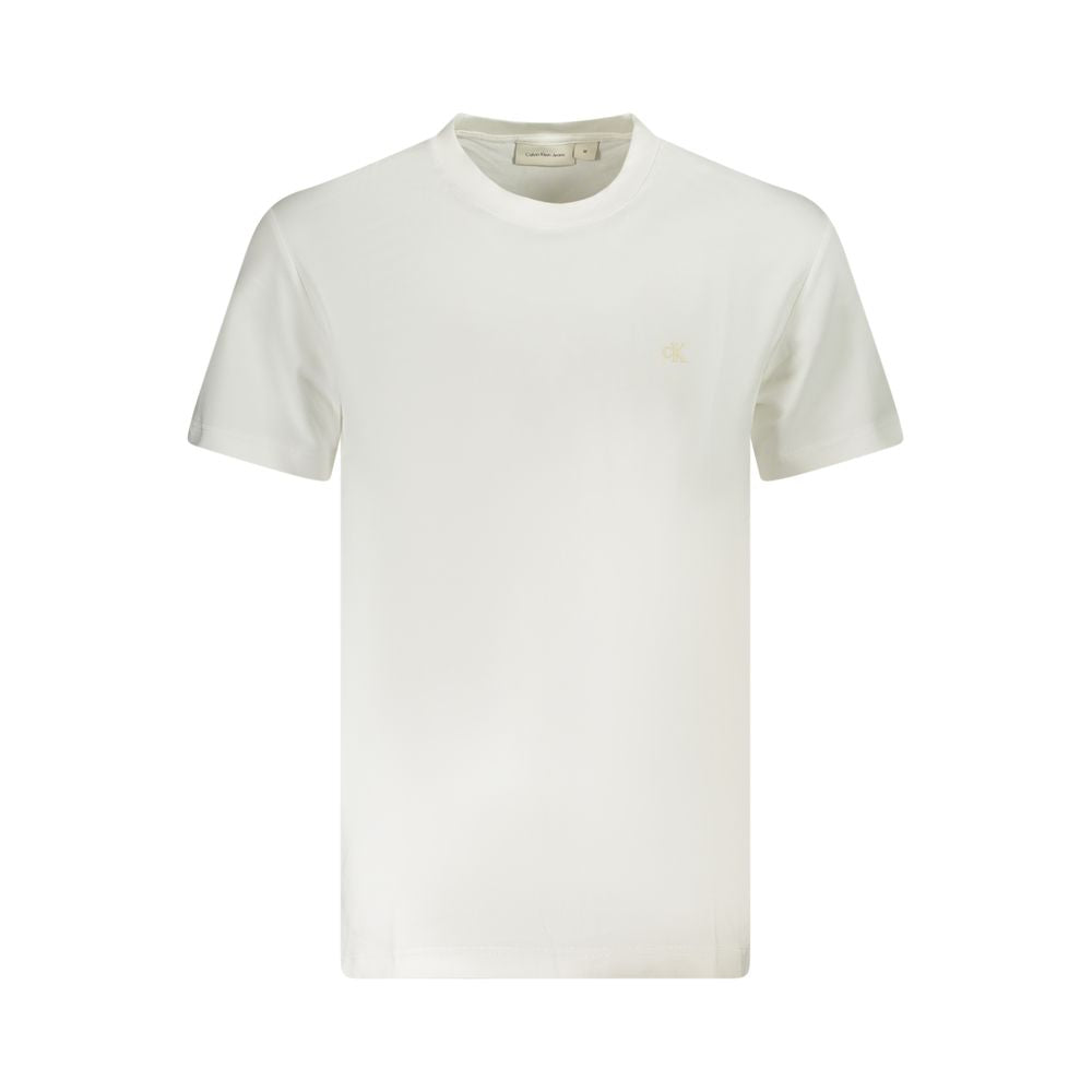T-Shirt by Calvin Klein for men in cotton canvas white & print showcases a fashionable silhouette, elegantly detailed with a fashionable and crew neckline for a sophisticated, high-fashion look.