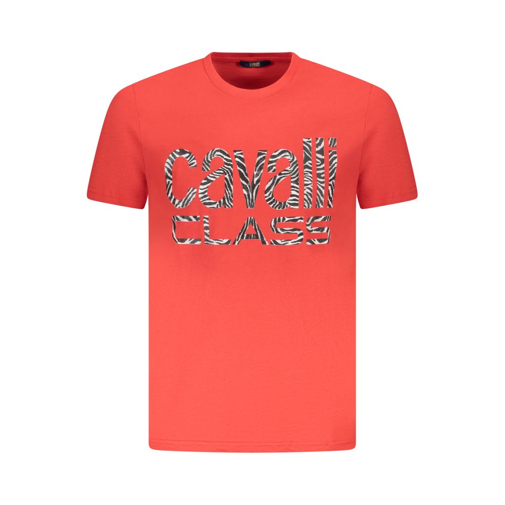 T-Shirt by Cavalli Class for men in cotton red features an edgy silhouette, meticulously detailed with a sophisticated short-sleeve and crew neckline for a truly edgy finish.