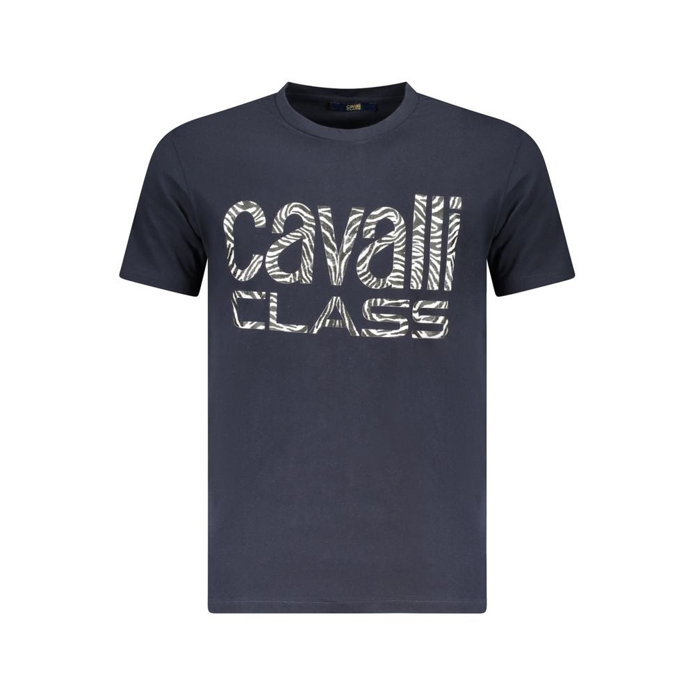 T-Shirt by Cavalli Class for men in cotton blue showcases a unassuming silhouette, artfully detailed with a refined crew neckline and unassuming short-sleeve for a sophisticated, contemporary look.