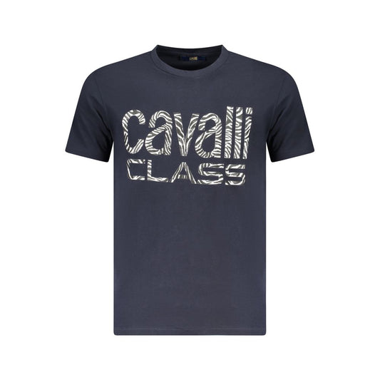 T-Shirt by Cavalli Class for men in cotton blue showcases a unassuming silhouette, artfully detailed with a refined crew neckline and unassuming short-sleeve for a sophisticated, contemporary look.