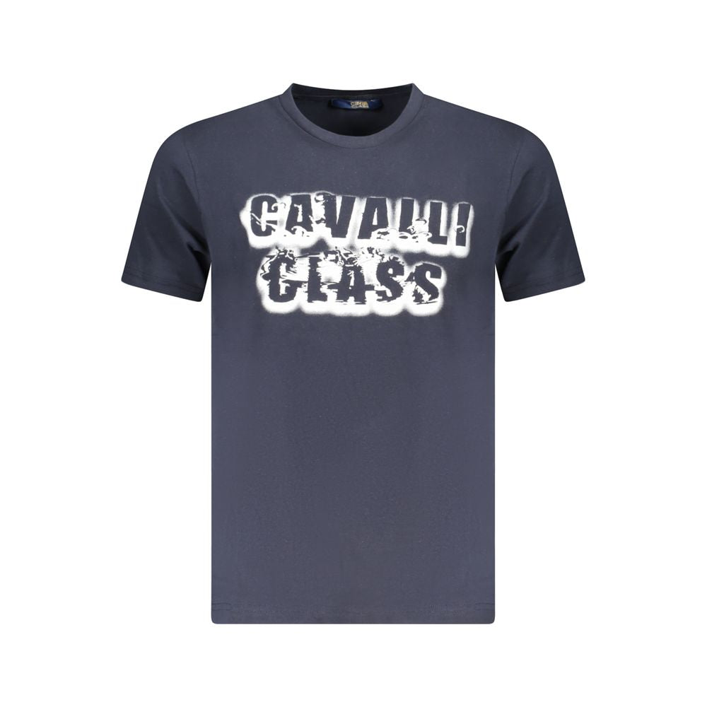 T-Shirt by Cavalli Class for men in cotton blue & print features an edgy silhouette, meticulously detailed with a sophisticated and for a truly edgy finish.