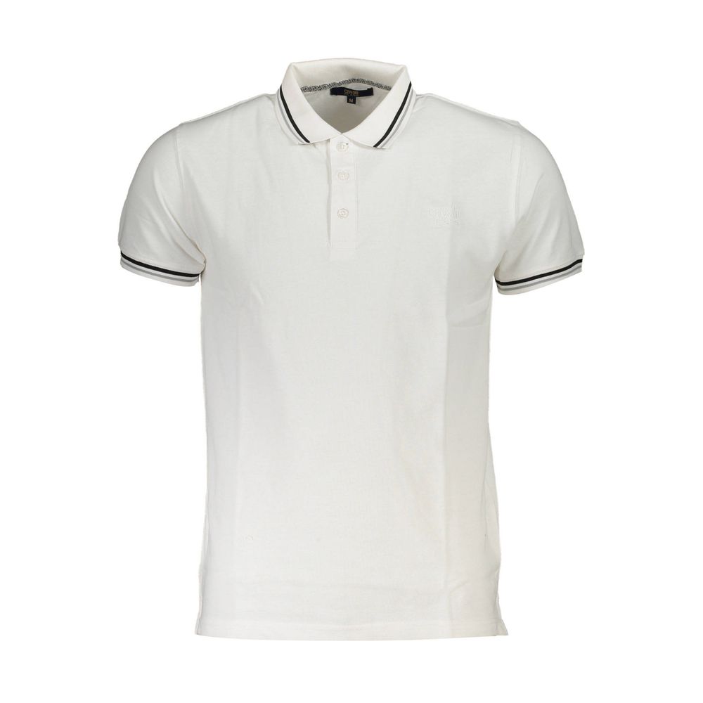 Polo Shirt by Cavalli Class for men in cotton white & signature presents a crisp silhouette, artfully detailed with a crisp short-sleeve and crisp .
