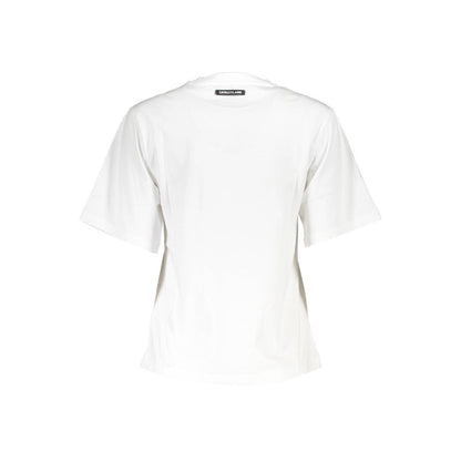 T-Shirt by Cavalli Class for women in cotton white & print showcases a fashionable silhouette, elegantly detailed with a fashionable and for a sophisticated, high-fashion look.