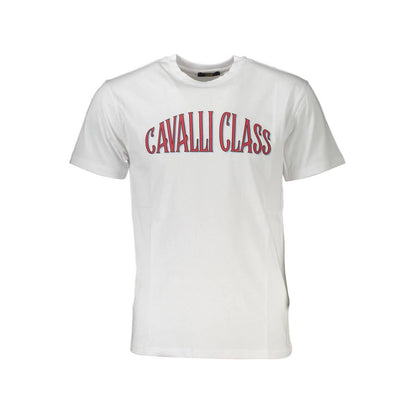 T-Shirt by Cavalli Class for men in cotton white & print features an on trend silhouette, perfectly showcasing a on trend short-sleeve and crew neckline for an elevated aesthetic.