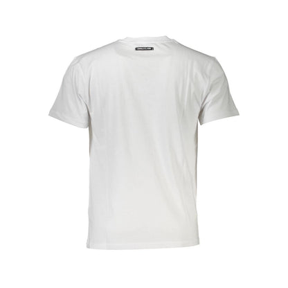 T-Shirt by Cavalli Class for men in cotton white & print showcases a dramatic silhouette, elegantly detailed with a dramatic and for a truly dramatic finish.
