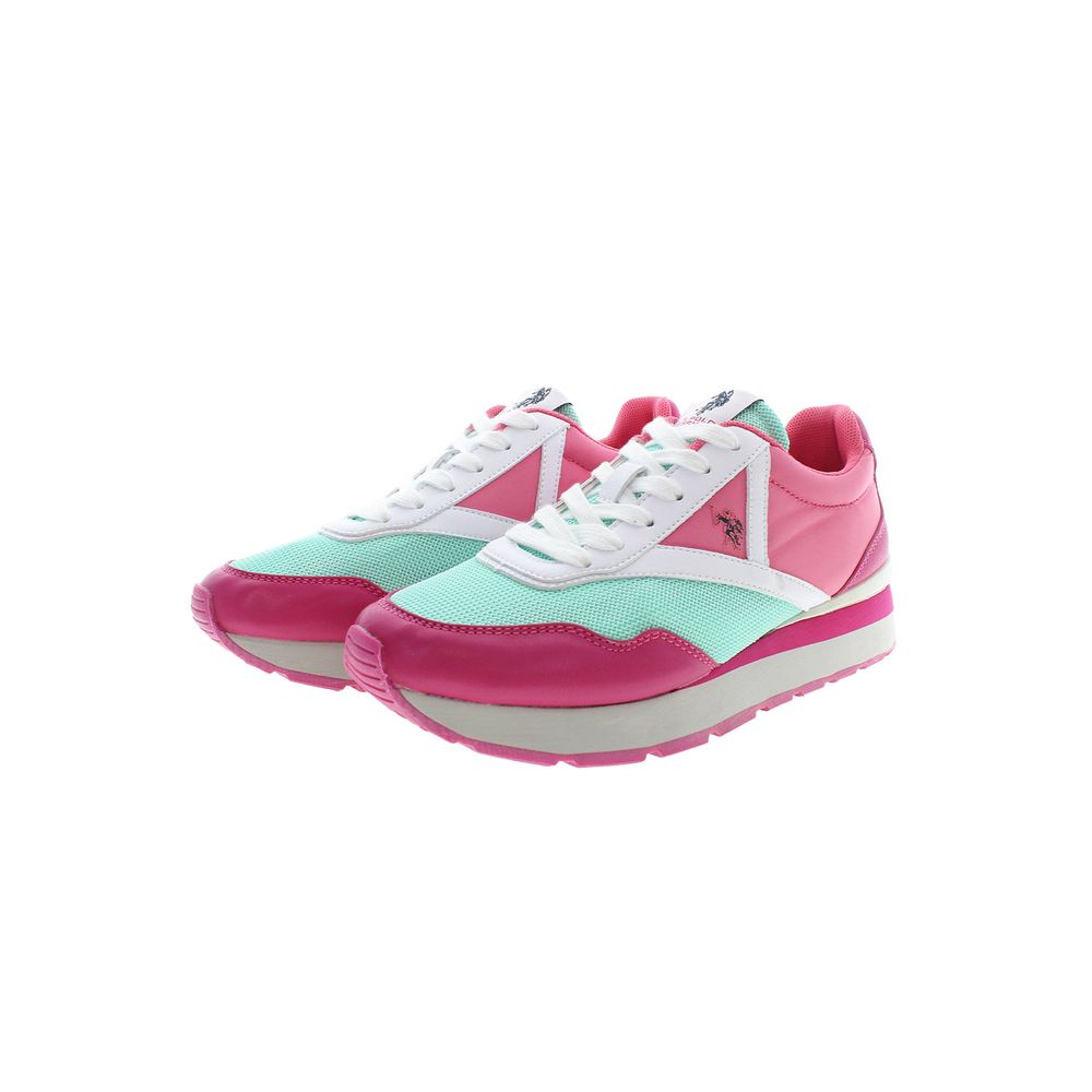 Athletic Sneakers by U.S. POLO ASSN. for women in polyester & polyethylene pink features an stately silhouette, showcasing the signature athletic style of the Women's Athletic Polyester & Polyethylene Sneakers collection with a truly stately finish.