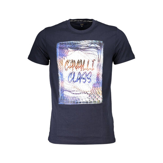 T-Shirt by Cavalli Class for men in cotton blue & print showcases a chic silhouette, artfully detailed with a chic and short-sleeve for a chic finish.