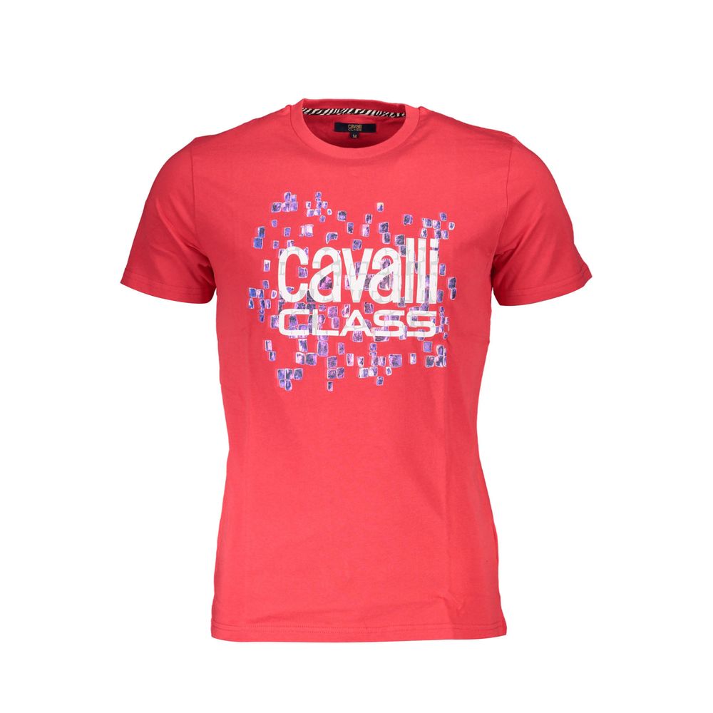 T-Shirt by Cavalli Class for men in cotton red & print showcases a dramatic silhouette, elegantly detailed with a dramatic crew neckline and for a truly dramatic finish.