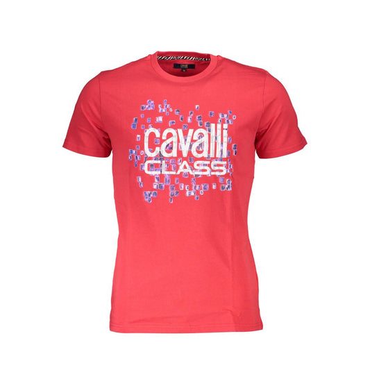 T-Shirt by Cavalli Class for men in cotton red & print showcases a dramatic silhouette, elegantly detailed with a dramatic crew neckline and for a truly dramatic finish.