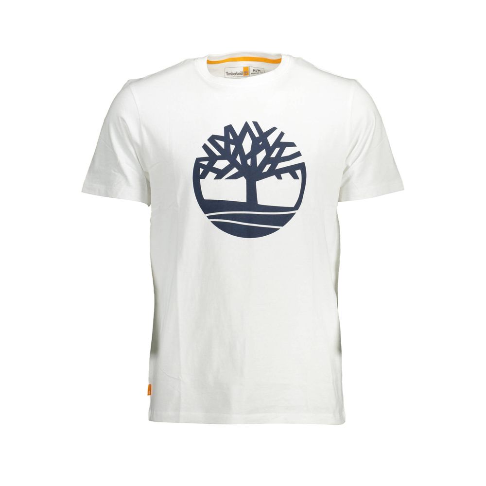 T-Shirt by Timberland for men in organic cotton white & print showcases a fashionable silhouette, elegantly detailed with a fashionable short-sleeve and crew neckline for a sophisticated, high-fashion look.