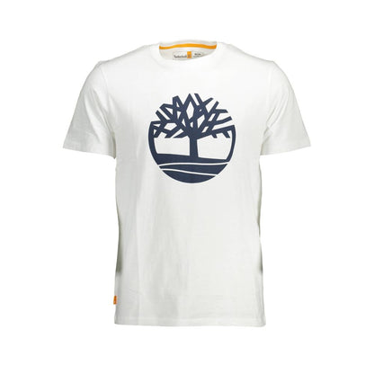 T-Shirt by Timberland for men in organic cotton white & print showcases a fashionable silhouette, elegantly detailed with a fashionable short-sleeve and crew neckline for a sophisticated, high-fashion look.