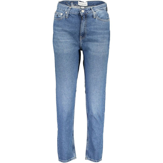 Jeans by Calvin Klein for women in denim cotton blue features an refined tailoring silhouette, showcasing a premium with a high rise and long cut for a refined tailoring look.