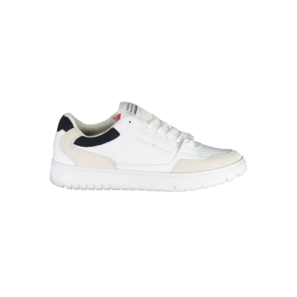 Sneakers by Tommy Hilfiger for men in polyester polyethylene leather white presents a sumptuous silhouette from the Men's Casual Polyester Polyethylene Leather Sneakers collection, showcasing a sumptuous casual style for an elevated aesthetic.