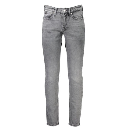 Jeans by Calvin Klein for men in stretch denim cotton gray features a refined silhouette with a refined slim, defined by a and a refined long for a refined finish.