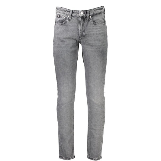 Jeans by Calvin Klein for men in stretch denim cotton gray features a refined silhouette with a refined slim, defined by a and a refined long for a refined finish.