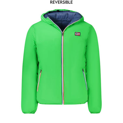 Hooded Jacket by Norway 1963 for men in polyamide blue & green showcases a enveloping silhouette, artfully detailed with a enveloping hooded neckline and premium pockets & hooded for a truly enveloping finish.