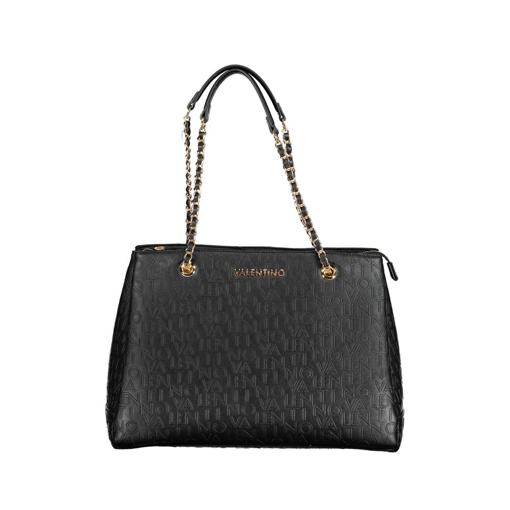 Shoulder Handbag by Mario Valentino for women in polyethylene black & signature features a refined silhouette, showcasing a secure snap, zipper & button, organized built-in-compartments & internal-pockets, and versatile shoulder-strap & handle for a refined finish.