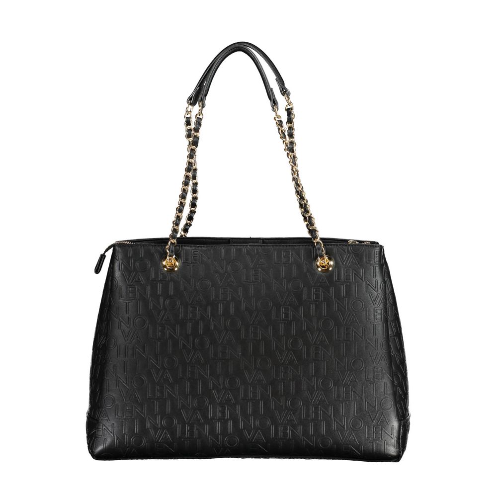 Shoulder Handbag by Mario Valentino for women in polyethylene black & signature features a ornamental silhouette, showcasing a secure snap, zipper & button, ample built-in-compartments & internal-pockets, and ornamental shoulder-strap & handle for a sophisticated look.