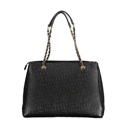Shoulder Handbag by Mario Valentino for women in polyethylene black & signature features a ornamental silhouette, showcasing a secure snap, zipper & button, ample built-in-compartments & internal-pockets, and ornamental shoulder-strap & handle for a sophisticated look.