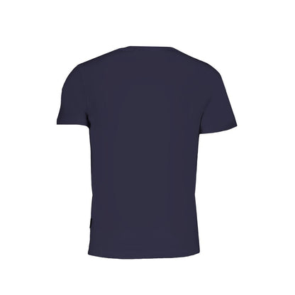 T-Shirt by Napapijri for men in organic cotton blue & print showcases a fashionable silhouette, elegantly detailed with a fashionable and crew neckline for a sophisticated, high-fashion look.