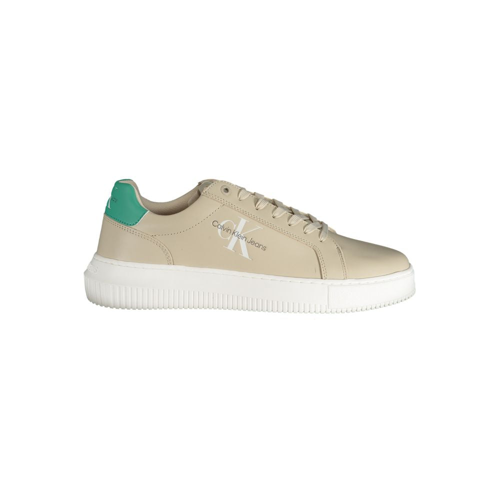 Sneakers by Calvin Klein for men in polyester beige & print features an opulent silhouette from the Men's Fashion Polyester Sneakers collection, showcasing a signature fashion style with an opulent finish.