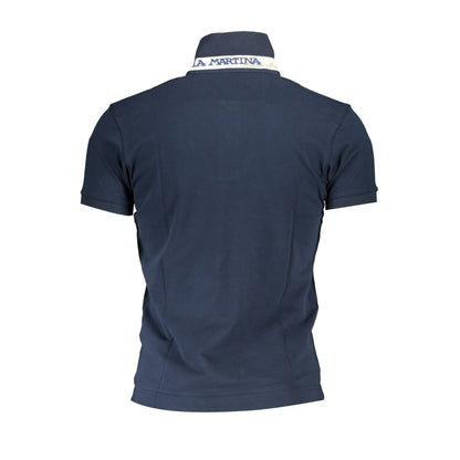 La Martina Blue Sleek Slim Fit Polo with Contrast Details