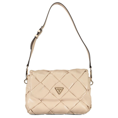 Quilted Shoulder Handbag by Guess Jeans for women in faux leather pink features a refined silhouette, showcasing a secure snap, organized internal-pockets & cardholder, and versatile shoulder-strap & adjustable-strap for a refined finish.