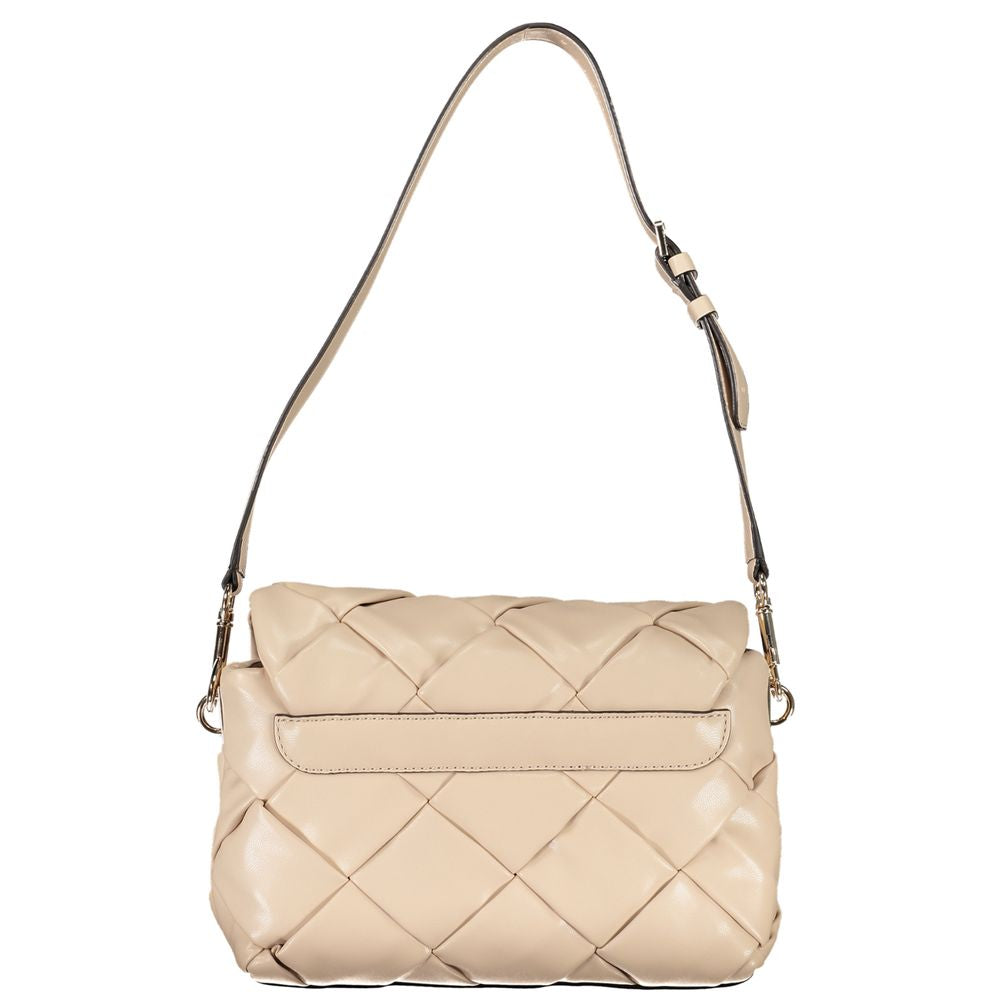 Quilted Shoulder Handbag by Guess Jeans for women in faux leather pink features a ornamental silhouette, showcasing a secure snap, ample internal-pockets & cardholder, and ornamental shoulder-strap & adjustable-strap for a sophisticated look.