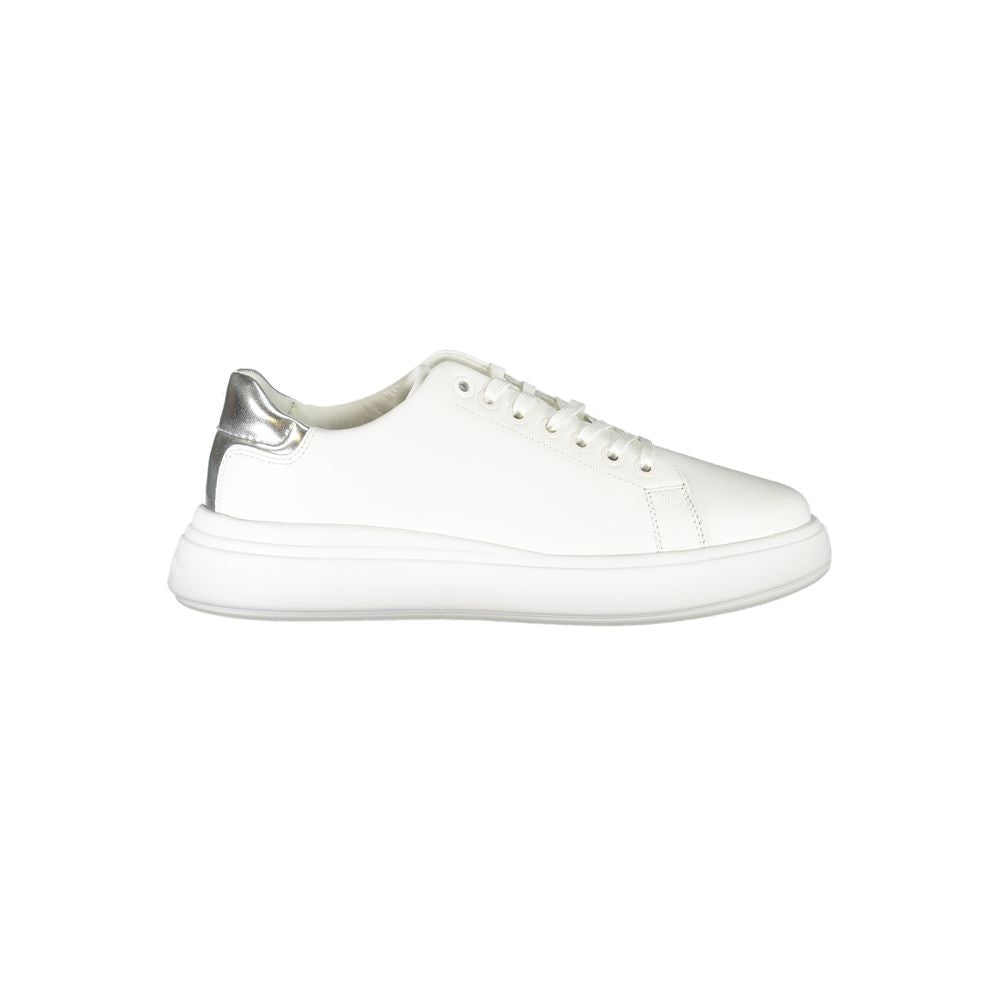 Sneakers by Calvin Klein for women in polyester polyethylene leather white features an opulent silhouette from the Women's Casual Polyester Polyethylene Leather Sneakers collection, showcasing a signature casual style with an opulent finish.