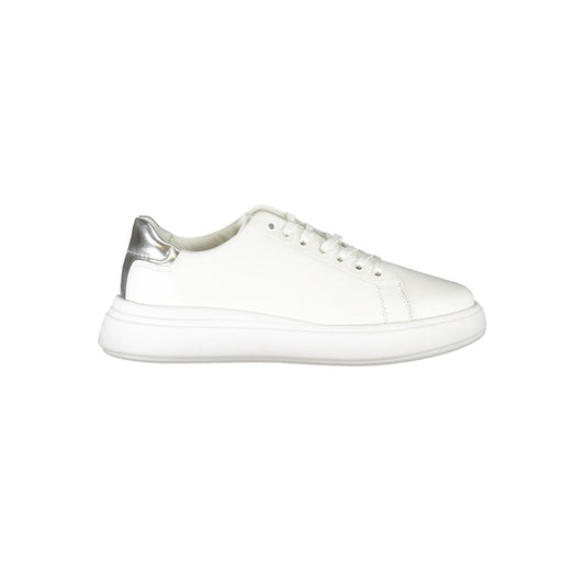 Sneakers by Calvin Klein for women in polyester polyethylene leather white features an opulent silhouette from the Women's Casual Polyester Polyethylene Leather Sneakers collection, showcasing a signature casual style with an opulent finish.