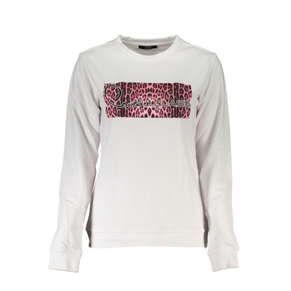 Sweatshirt by Cavalli Class for women in cotton polyester white & print features an exquisite silhouette, showcasing and details for a exquisite look.