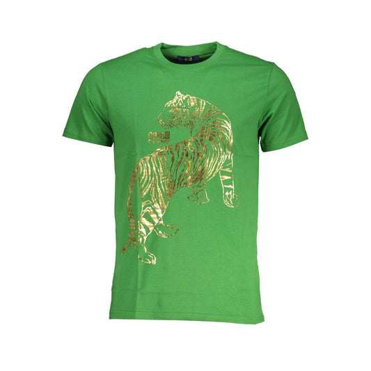 T-Shirt by Cavalli Class for men in cotton green & print features an edgy silhouette, meticulously detailed with a sophisticated and crew neckline for a truly edgy finish.