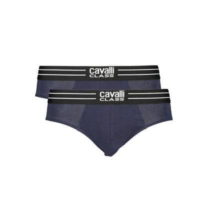Underwear Briefs by Cavalli Class for men in stretch cotton blue & print features a subtle silhouette, showcasing the subtle design of this Men's Stretch Cotton Underwear Briefs with a subtle fit.