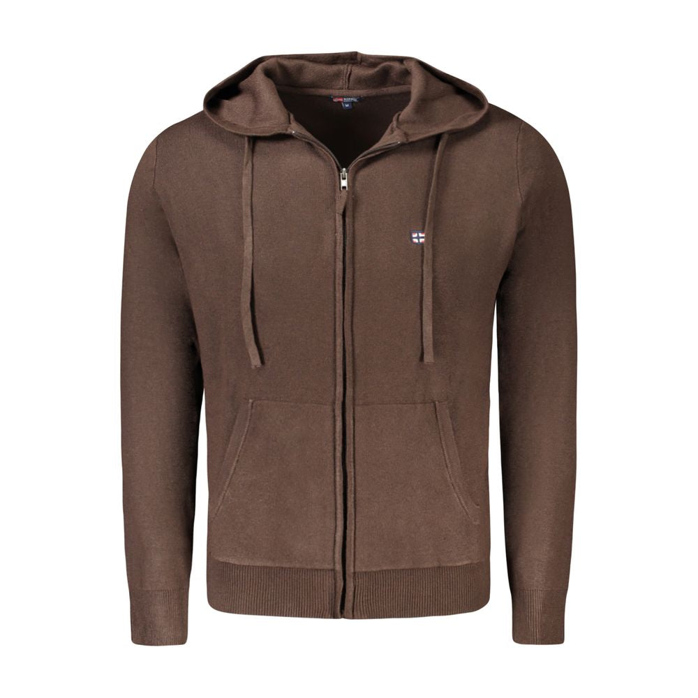 Hooded Cardigan by Norway 1963 for men in viscose polyester & polyamide brown presents a textural silhouette, artfully finished with a textural hooded neckline and long-sleeve for a sophisticated, textural look.