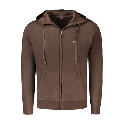 Hooded Cardigan by Norway 1963 for men in viscose polyester & polyamide brown presents a textural silhouette, artfully finished with a textural hooded neckline and long-sleeve for a sophisticated, textural look.