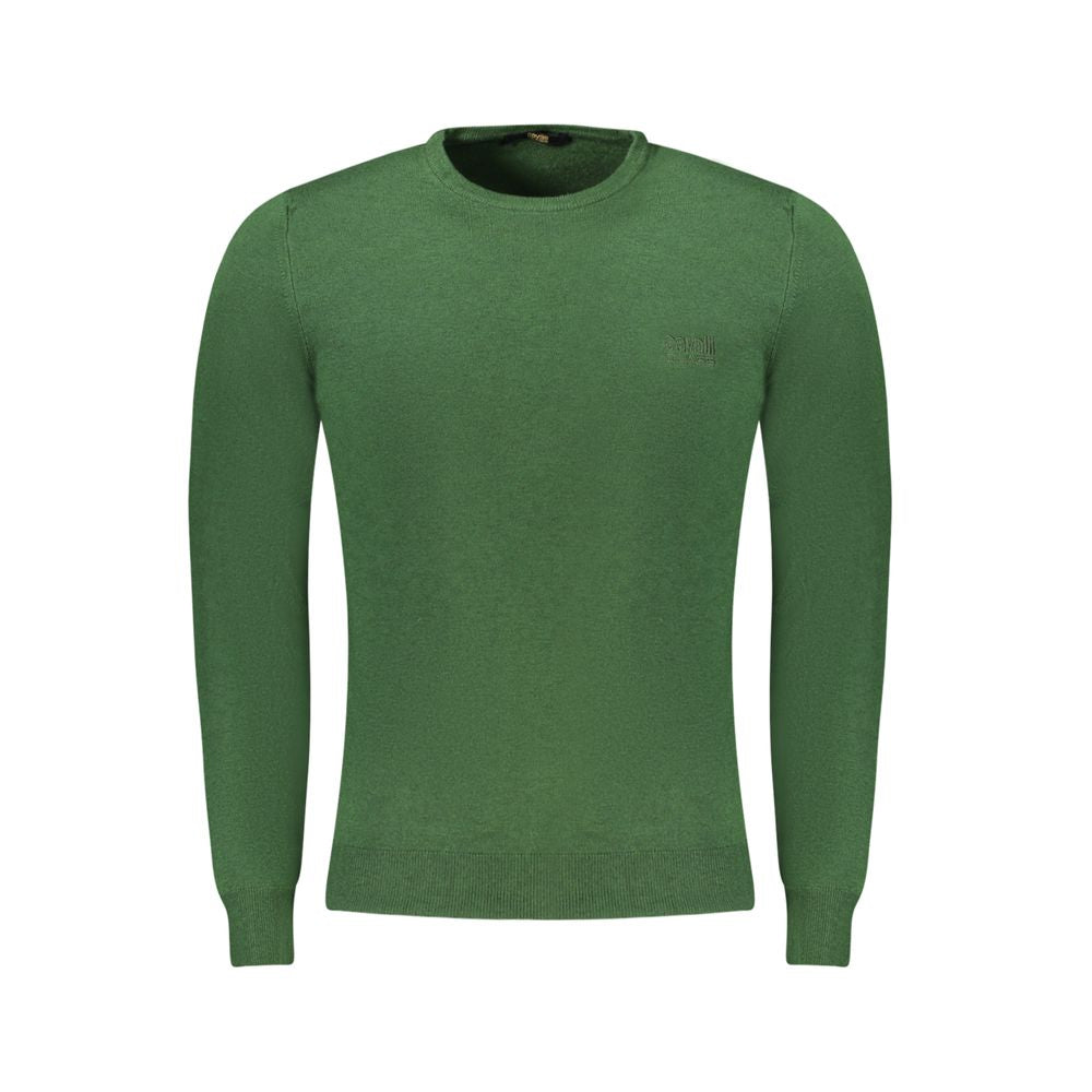 Sweater by Cavalli Class for men in polyamide polyester viscose green features an tactile silhouette, showcasing a sophisticated and tactile for a refined finish.