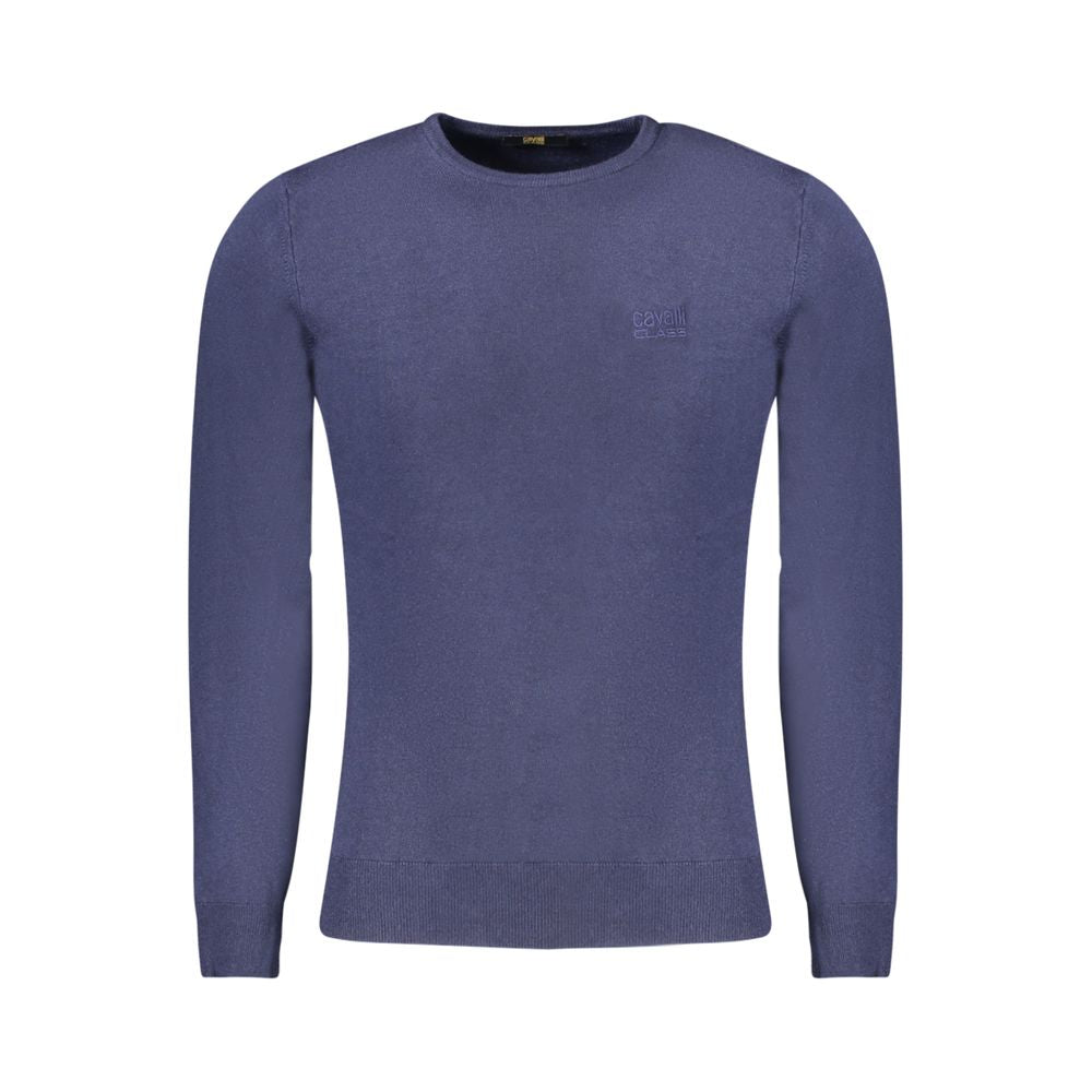 Sweater by Cavalli Class for men in polyamide polyester viscose blue showcases a discreet silhouette, finished with a discreet and for a discreet look.