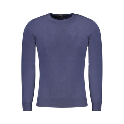 Sweater by Cavalli Class for men in polyamide polyester viscose blue showcases a discreet silhouette, finished with a discreet and for a discreet look.