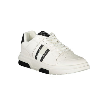 Sneakers by Tommy Hilfiger for men in polyester polyethylene leather black & white features an sumptuous silhouette, showcasing the premium Men's Fashion Polyester Polyethylene Leather Sneakers in a sumptuous fashion style that offers a sumptuous finish for refined style.