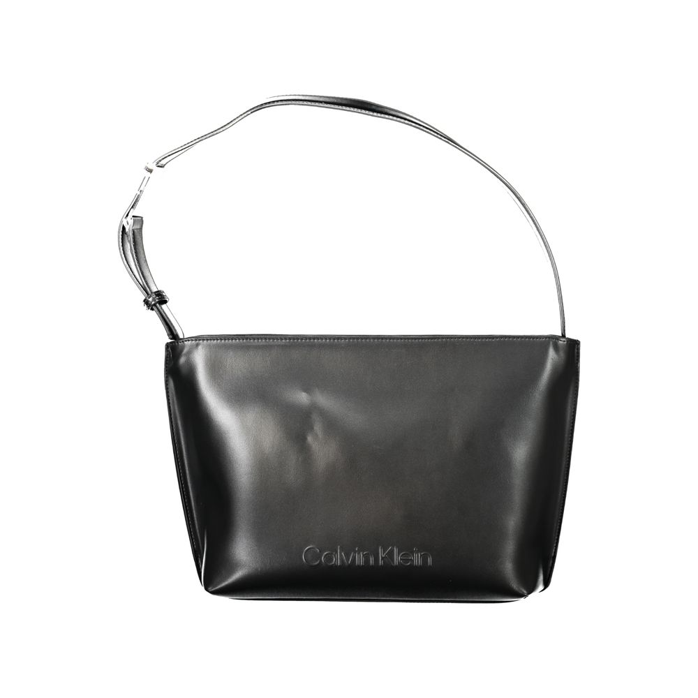 Shoulder Convertible Handbag by Calvin Klein for women in polyester polyethylene faux leather black features an exquisite silhouette, showcasing a secure zipper, ample internal-pockets, and exquisite shoulder-strap & handle for a sophisticated finish.