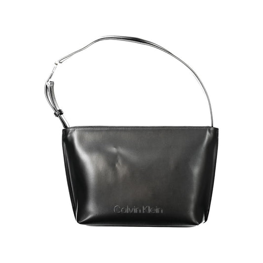 Shoulder Convertible Handbag by Calvin Klein for women in polyester polyethylene faux leather black features an exquisite silhouette, showcasing a secure zipper, ample internal-pockets, and exquisite shoulder-strap & handle for a sophisticated finish.