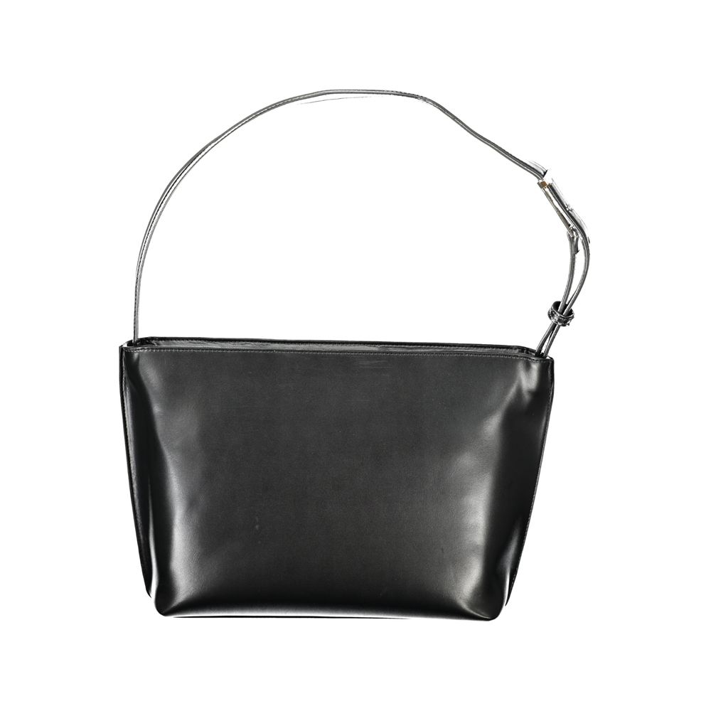 Shoulder Convertible Handbag by Calvin Klein for women in polyester polyethylene faux leather black presents a exquisite silhouette, showcasing a secure zipper and organized internal-pockets with versatile shoulder-strap & handle.