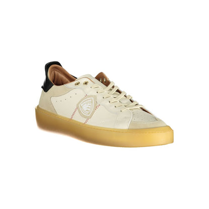 Sneakers by Blauer for men in polyester polyethylene leather white & signature presents a sumptuous silhouette, artfully capturing the essence of the Men's Casual Polyester Polyethylene Leather Sneakers with its sumptuous casual style design.