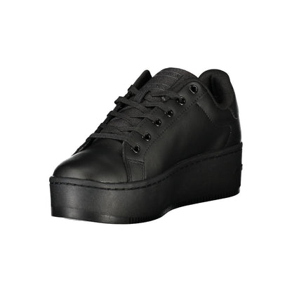 Sneakers by Tommy Hilfiger for women in polyethylene polyester leather black presents a sumptuous silhouette from the Women's Fashion Polyethylene Polyester Leather Sneakers collection, showcasing a sumptuous fashion style for an elevated aesthetic.