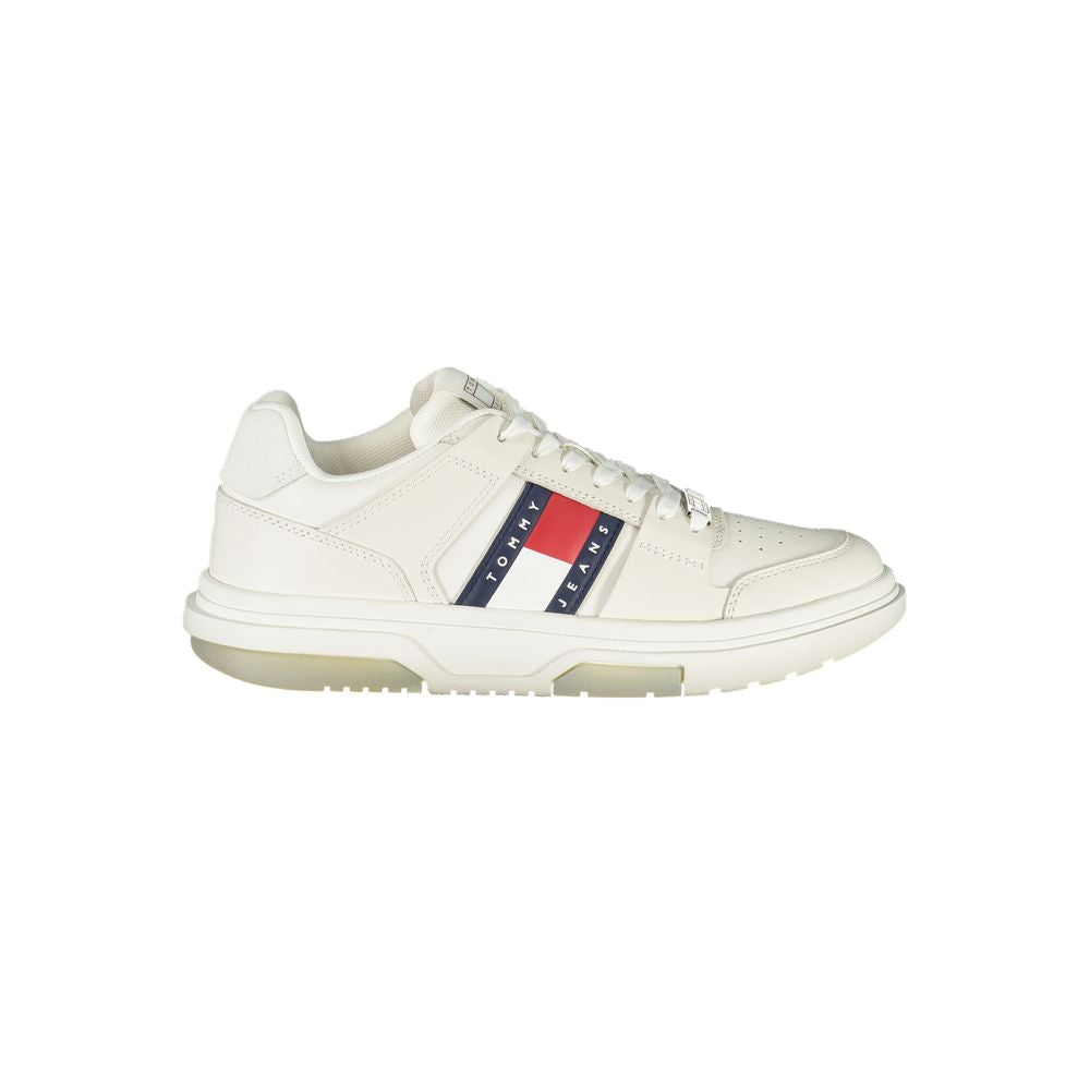 Sneakers by Tommy Hilfiger for women in polyester polyethylene leather white & signature features an sumptuous design from the Essence Women's Fashion Polyester Polyethylene Leather Sneakers collection, highlighting a sumptuous fashion style for a premium, high-fashion look.