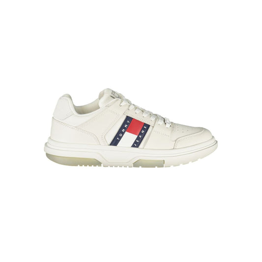 Sneakers by Tommy Hilfiger for women in polyester polyethylene leather white & signature features an sumptuous design from the Essence Women's Fashion Polyester Polyethylene Leather Sneakers collection, highlighting a sumptuous fashion style for a premium, high-fashion look.