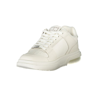 Sneakers by Tommy Hilfiger for women in polyester polyethylene leather white & signature presents a sumptuous silhouette from the Essence Women's Fashion Polyester Polyethylene Leather Sneakers collection, showcasing a sumptuous fashion style for an elevated aesthetic.