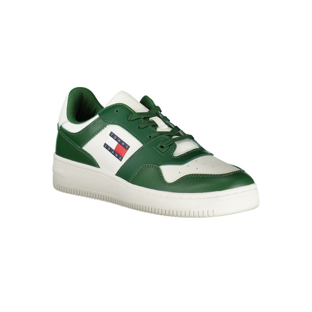 Sneakers by Tommy Hilfiger for men in polyester polyethylene leather green features an sumptuous silhouette, showcasing the premium Men's Fashion Polyester Polyethylene Leather Sneakers in a sumptuous fashion style that offers a sumptuous finish for refined style.