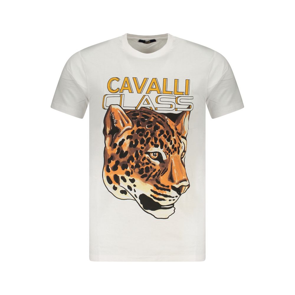 T-Shirt by Cavalli Class for men in cotton white & print features an on trend silhouette, perfectly showcasing a on trend and for an elevated aesthetic.