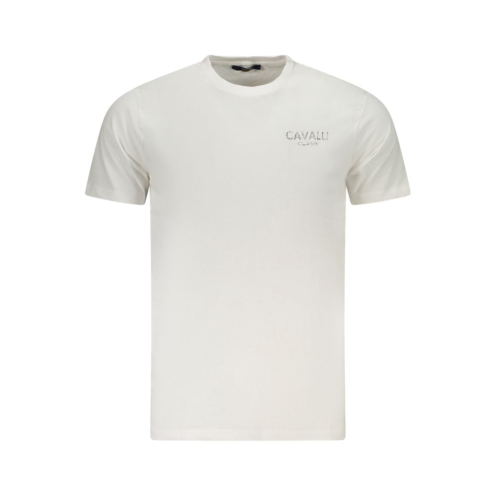 T-Shirt by Cavalli Class for men in cotton white & print showcases a unassuming silhouette, artfully detailed with a refined crew neckline and unassuming short-sleeve for a sophisticated, contemporary look.